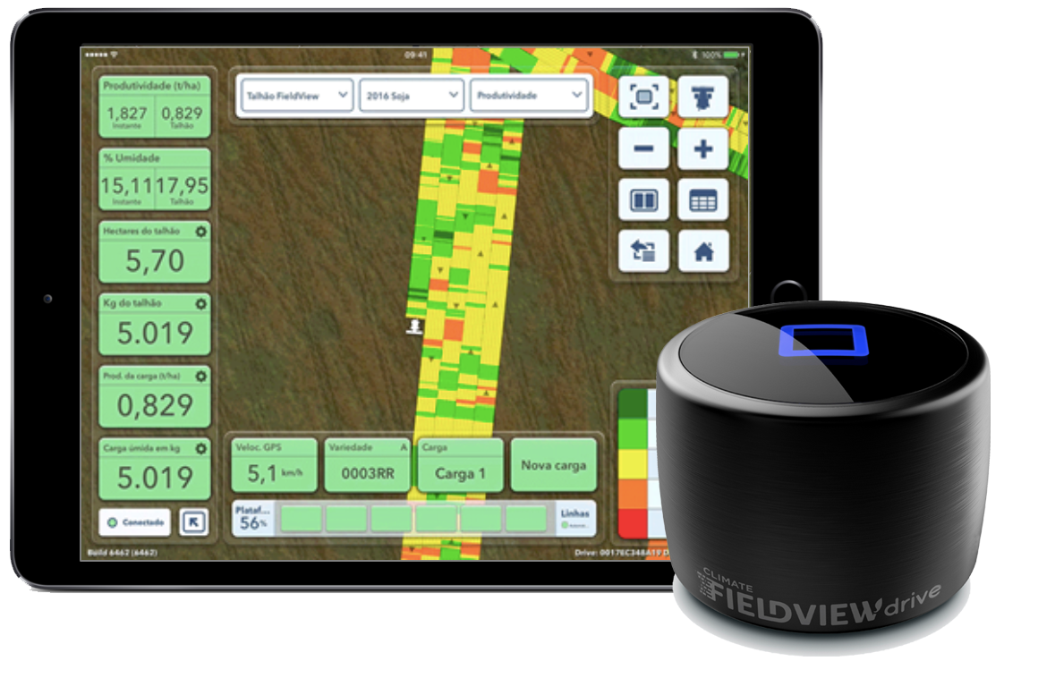  FieldView Drive y tablet mostrando el mapeo