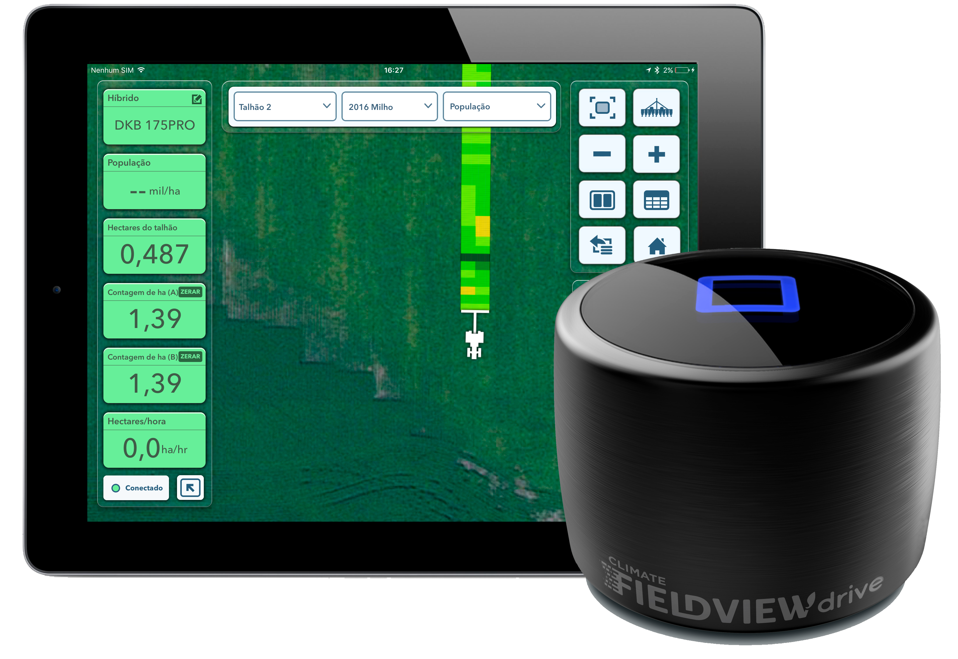 FieldView Drive y tablet mostrando el mapeo